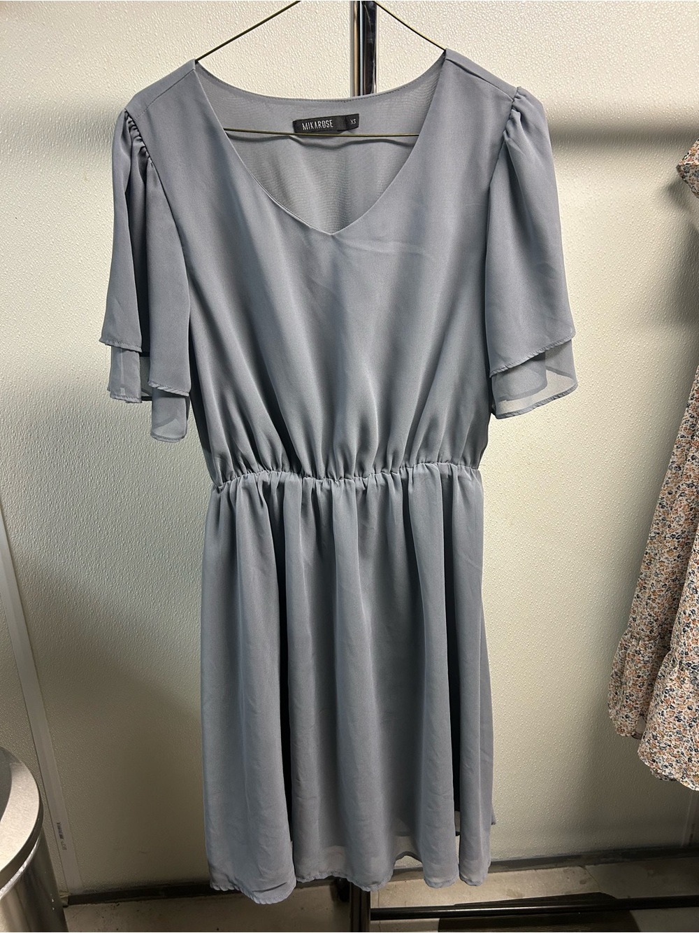 Mikarose Dusty Blue V-Neck Elastic Waist Midi Dress
